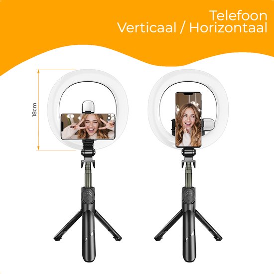 Bâton de selfie 3 en 1 - Lampe annulaire pour selfie avec trépied Smartphone - Bâton de selfie avec trépied - Lampe annulaire avec télécommande - 9 modes d'éclairage - Lampe annulaire avec trépied