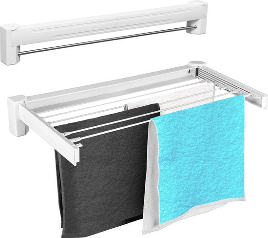 Vonia Étendoir mural - Étendoir à linge - Étendoir à linge - Étendoir mural - 4 m Longueur de séchage - 70 cm - Blanc