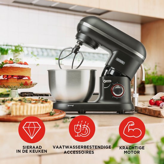 Bourgini Classic Kitchen Chef Robot de cuisine - 4.5L Bol de mixage - Mixeur de cuisine - Robot de cuisine - 1300W- Noir