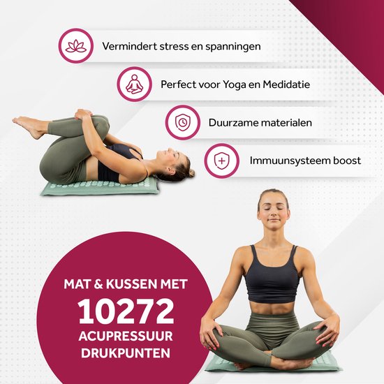 Tapis d'ongles Northwall avec oreiller et sac de transport - Tapis d'acupression avec oreiller pour les ongles - Lit pour les ongles - Acupuncture - Méditation - Massage Shakti - Vert