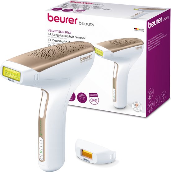 Épilateur à lumière pulsée Beurer IPL Velvet Skin Pro 8500 - Utilisation sans fil - Jusqu'à 300 000 impulsions lumineuses - Fixation de précision et adaptateur secteur inclus - Filtre UV - Capteur de type de peau et de contact avec la peau - Garantie de 3