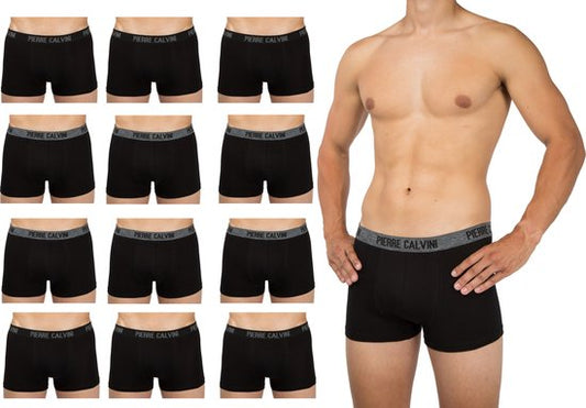 Pierre Calvini - Caleçons Hommes - Sous-vêtements Hommes - 12 Pièces - Taille L - Noir - Caleçons Short Pipe