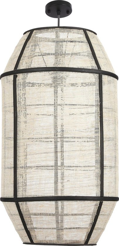 Lampe suspension - Mica Decorations - Style japonais - H58 x Ø33 cm - Lin - Blanc cassé