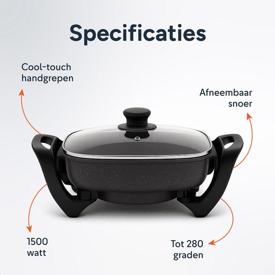 Poêle à frire électrique avec couvercle - Poêle à frire - Party - Grill - Snack - Saute - Poêle - Induction - Poêle à frire - Skoov