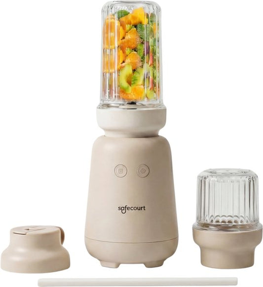 Safecourt Kitchen PureBlend - 1000W Smoothie maker - BPA free - includes to-go drinking lid + straw- Premium Tritan blend cups - Beige