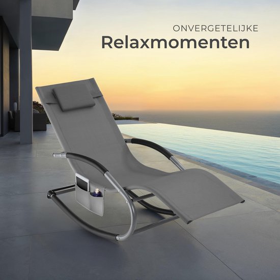 tectake® Lounger Taya - Chaise longue ergonomique pour le jardin, la terrasse, le balcon - Fauteuil de relaxation avec fonction de balancement - Chaise de jardin avec accoudoirs confortables, appui-tête et compartiment de rangement - Résistant aux intempé