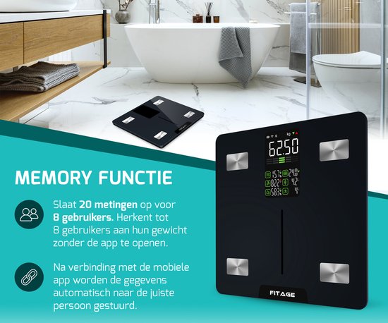 FITAGE Pèse-personne LED Digital - Pèse-personne intelligent avec analyse corporelle 17x - Pèse-personne - FITAGE App