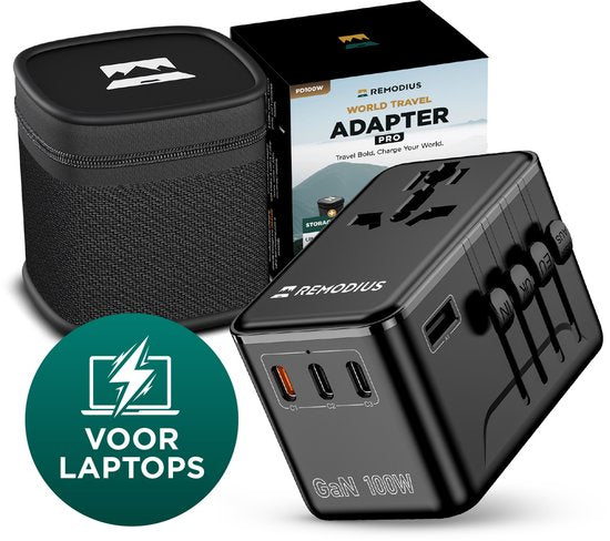 Remodius® World Plug PRO - 220+ pays - Prise de voyage universelle avec PD100W Ultra USB C Fast Charging pour ordinateurs portables, téléphones, tablettes et autres - 3x USB-C - 1x USB-A