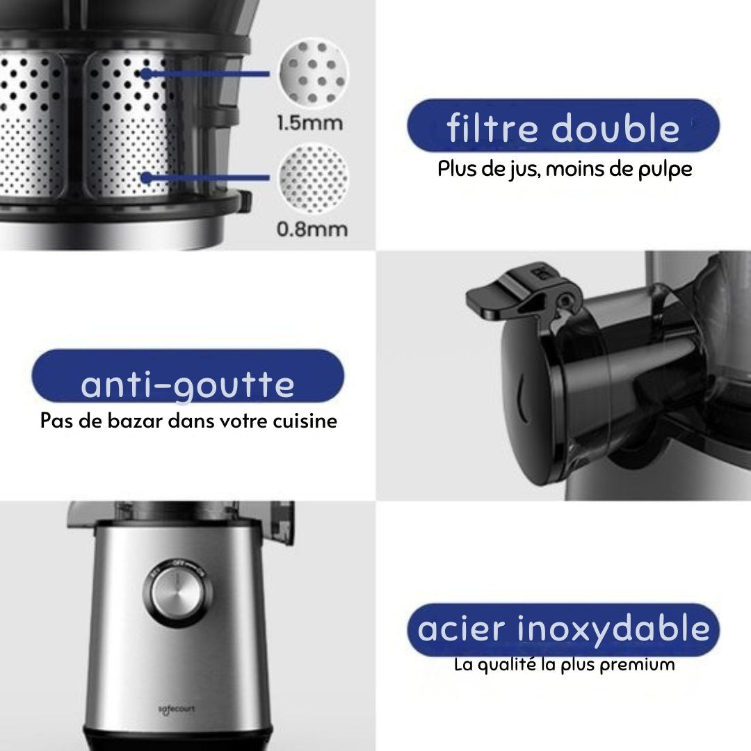 Extracteur de jus - Safecourt Kitchen - pour fruits et légumes - Ouverture de remplissage XXL - Moteur puissant de 200W - gris