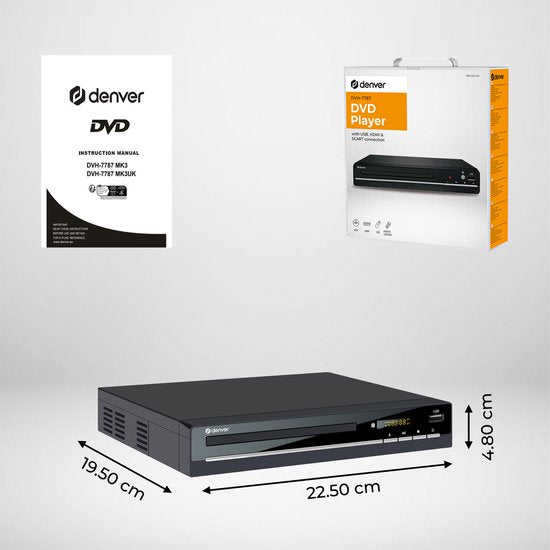 Lecteur DVD Denver avec HDMI - Supporte le Full HD - Lecteur CD - Décodeur Dolby Digital - Coax / Scart / USB - DVH7787