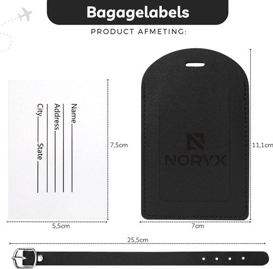 Noryx 4-piece Suitcase label set - Luggage label - Suitcase tags - Suitcase Label - Grey, White, Black & Brown