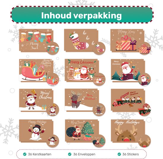 Giftmas Cartes de Noël - Cartes de vœux - 36 pièces - Avec enveloppes et autocollants - 10x15cm