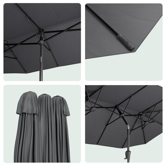 LifeGoods Parasol double - jardin - 160x300cm - jusqu'à 8 personnes - imperméable - UPF50+ - gris foncé