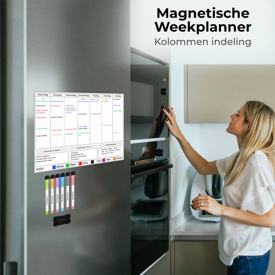 Systemyze Week Planner Whiteboard - Tableau de planning magnétique - Planning mensuel magnétique - Avec marqueurs et gomme - Format A3