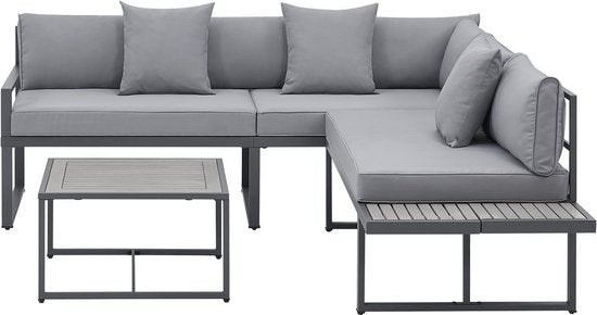 Juskys Lounge Set / Garden Set St. Tropez - 4 personnes - Acier / Bois - Gris foncé - Table incluse