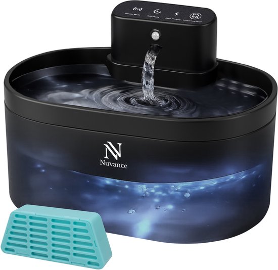 Nuvance Drinking Fountain Cat - Fontaine à eau 2.2L - avec capteur - filtre inclus - fontaine à chat silencieuse et automatique - sans fil