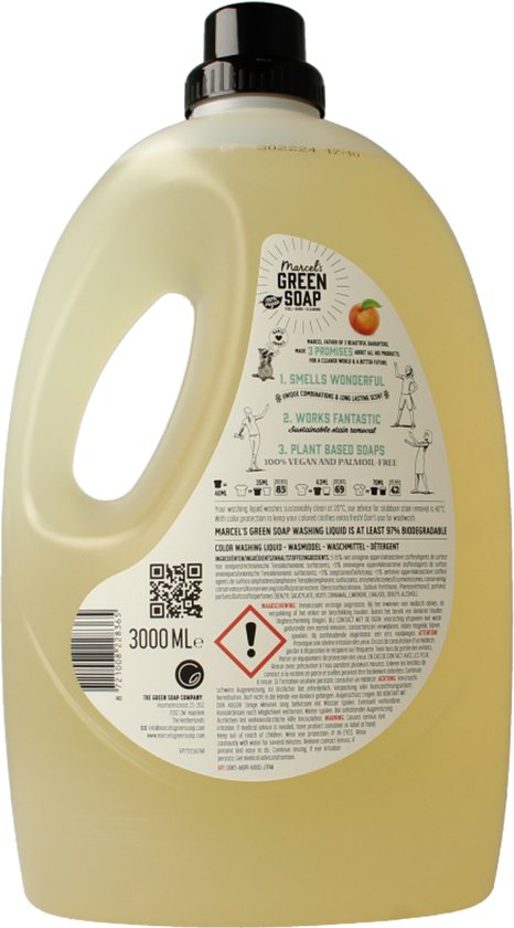 Détergent liquide Marcel's Green Soap - Grand paquet - Pêche et Jasmin - 3L - 69 lavages