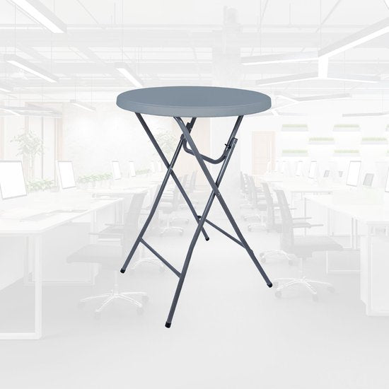 BRASQ Stand Table Gris ø80 x 110 cm - Table de bar - Table pliante - Pliable en plastique et métal pour l'intérieur et l'extérieur