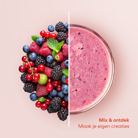 KitchenBrothers Mini Blender - Blender to Go - Smoothie Maker - 2 To-Go Cups 600 ml - acier inoxydable