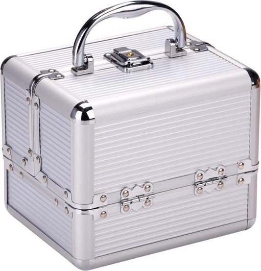 Touch Of Beauty Make Up Case Silver - Organisateur de cosmétiques - avec poignée et serrure à clé