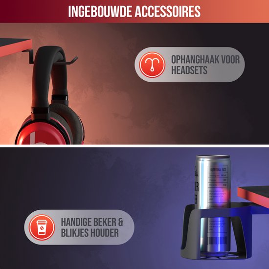 Avalo Gaming Desk - 120x60x75 CM - Pupitre de jeu - Table - Noir