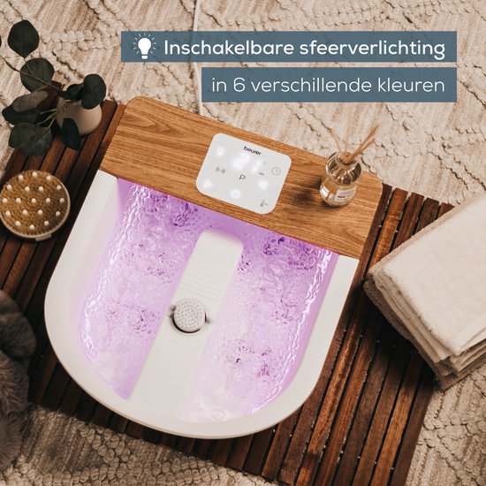 Beurer FB 65 Bain de pieds électrique - Massage des pieds - Massage par vibrations et bulles - Aromathérapie - Infrarouge - Eclairage d'ambiance LED - Chauffage - Champs magnétiques - Rouleaux réflexes pour les pieds - 3 accessoires de pédicure - Jusqu'à