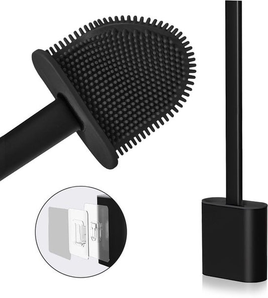 Roegaarden Brosse WC avec support - Brosse WC - Silicone - A poser et à suspendre - Noir entier
