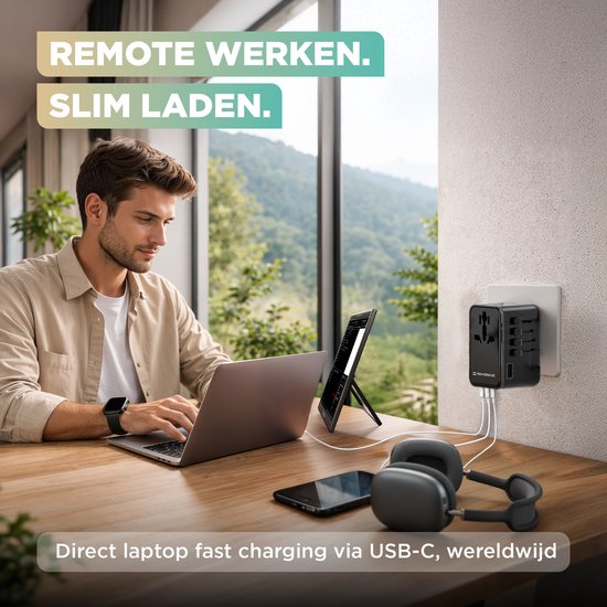 Remodius® World Plug PRO - 220+ pays - Prise de voyage universelle avec PD100W Ultra USB C Fast Charging pour ordinateurs portables, téléphones, tablettes et autres - 3x USB-C - 1x USB-A