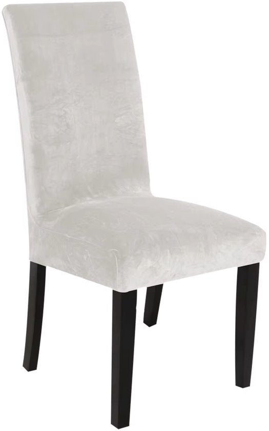 Housse de chaise Hilvard - Housse de chaise de salle à manger - Velours - Stretch - Ivoire