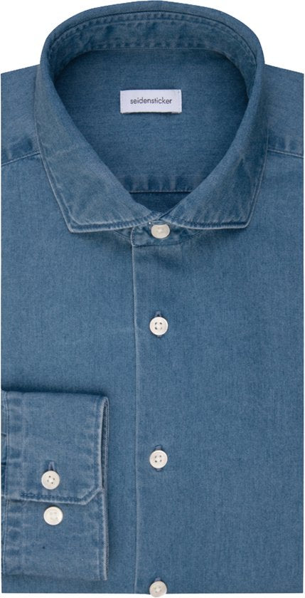 Chemise Seidensticker regular fit - sergé - bleu - Sans repassage - Taille du col : 44
