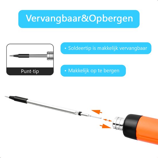 Tech Essentials Fer à souder sans fil - 8W - USB-C - avec étain - kit - soudure fine - stylo - batterie - set de soudure - souder - outil électrique - orange