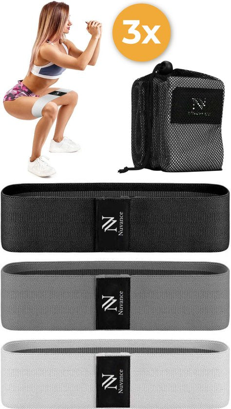 Nuvance - Resistance Bands Set Including Carrying Bag - 3 Piece Set - Resistance Band - Fitness Elastic - eBook with additional exercises