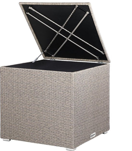 Boîte à coussins en polyrotin, Casaria, 318 L avec couvercle, 75x75x70cm, Geige