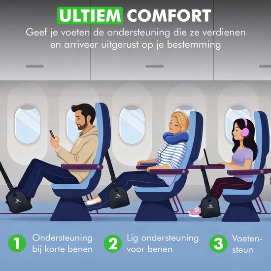 Travelhawk Repose-pieds pour avion - Hamac de pieds pour le voyage - également pour le bus ou le train - compact et léger - noir