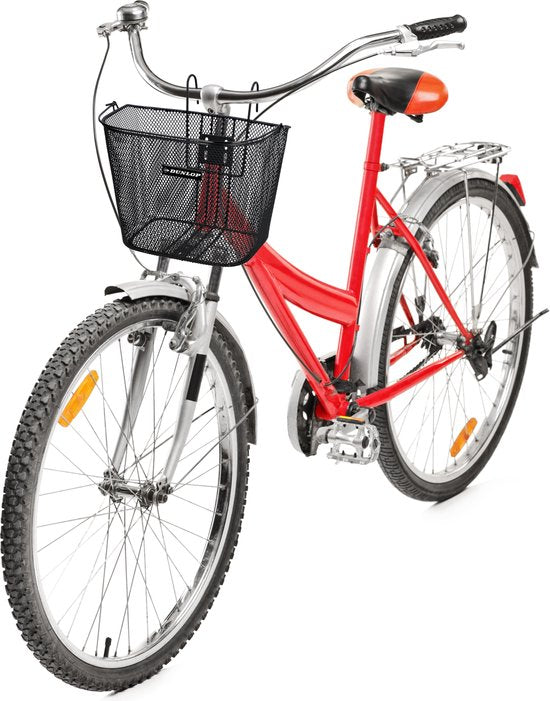 Dunlop Bicycle Basket Handlebar 22L - Panier à vélo avec guidon et crochets - Panier à vélo 34 x 24,5 x 26 cm - Convient aux vélos électriques, aux vélos de tourisme et aux vélos de ville - Métal - Noir