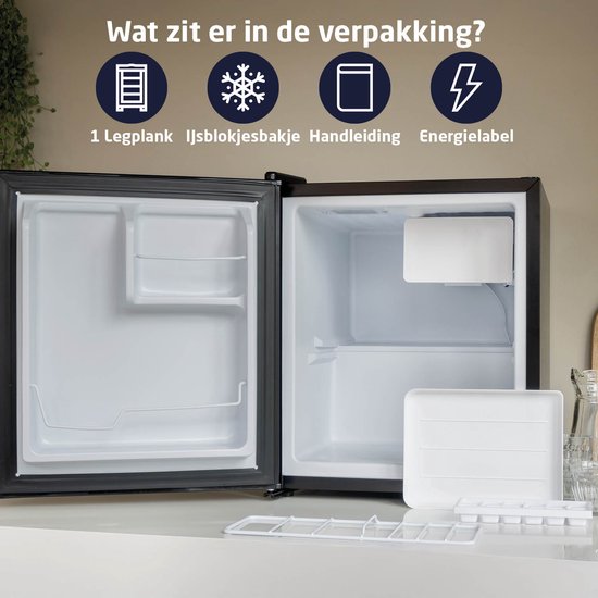BREND BR-2241 Mini réfrigérateur avec congélateur - 42 + 5 litres - Réfrigérateur-congélateur - Eclairage LED - Noir - Idéal pour le bureau, le camping et la chambre à coucher