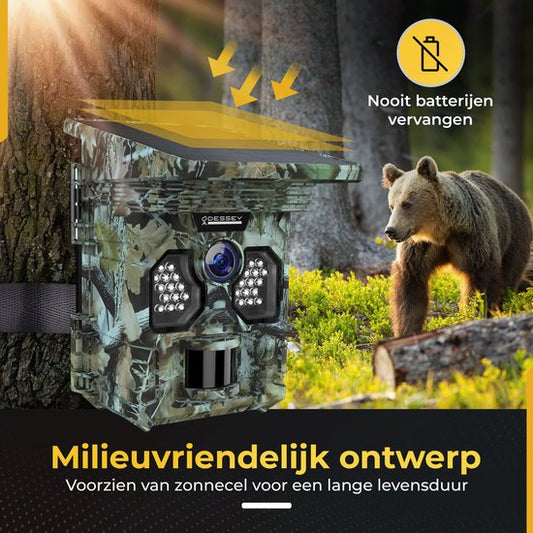 ODESSEY WildCamera avec panneau solaire - 4K - 48MP - 64GB SD - avec vision nocturne - pour l'extérieur - infrarouge
