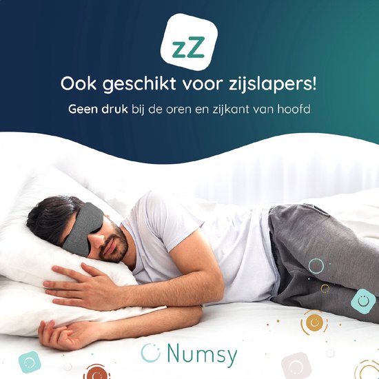 Numsy Sleep Mask Women and Men - Masque de sommeil pour les yeux - 100% dimming - Dark Grey
