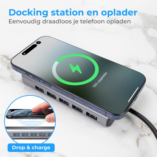 Nuvance - 13 in 1 Docking Station Laptop - USB C Hub - USB Splitter - USB Hub 3.0 - HDMI, VGA, Network, AUX et TF/SD - Docking station