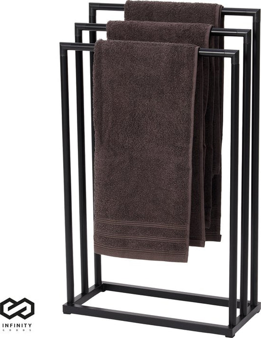 Infinity Goods Porte-serviettes - Salle de bain - 3 bras - Porte-serviettes - Freestanding - Metal - Black Mat