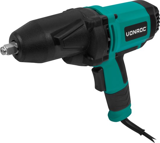 VONROC Clé à chocs 950W - 600Nm - Prise 1/2" - 4 douilles pour écrous incluses - Câble 4m - Poignée souple - convient pour le changement de pneus