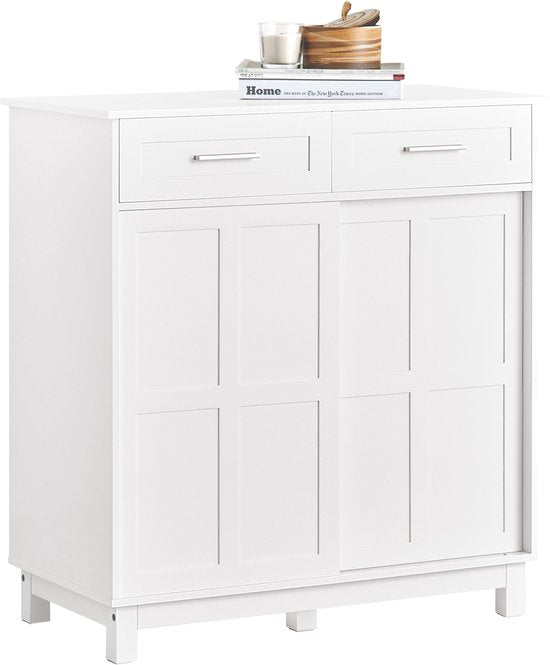 SoBuy FSB84-W Buffet - Meuble de cuisine blanc avec tiroirs et portes coulissantes
