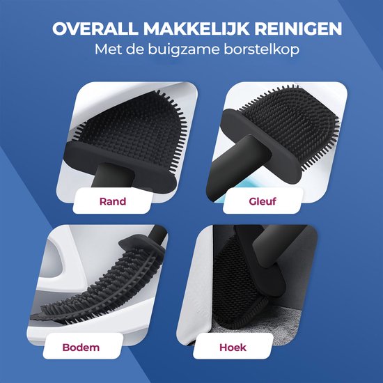 Roegaarden Brosse WC avec support - Brosse WC - Silicone - A poser et à suspendre - Noir entier
