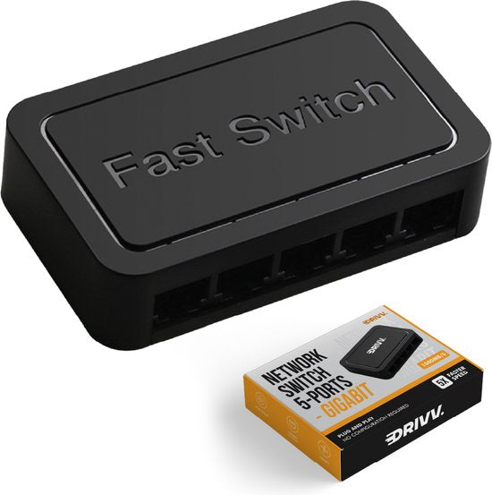 Drivv. Commutateur réseau - Jusqu'à 1000Mbps - 5 Ports - Commutateur Internet - Répartiteur RJ45 - noir