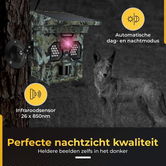 ODESSEY WildCamera avec panneau solaire - 4K - 48MP - 64GB SD - avec vision nocturne - pour l'extérieur - infrarouge