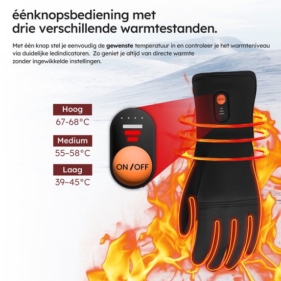 Gants chauffants - Light L - 3 réglages - Gants électriques - Résistant à l'eau et au vent - Gants chauffants rechargeables - Noir - Saaf Comfort