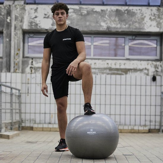 Matchu Sports - Ballon de fitness - Ballon de Pilates - Anti Burst - Ballon de grossesse - Ballon de gym - Ballon pour s'asseoir - Pompe incluse - Ø 75cm - Argent - 300 KG chargeable