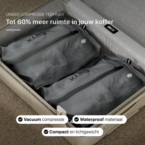 ONYX Aircube™ Vacuum Packing Cube - 1 pièce - Comprend une pompe de compression sans fil - Pour les valises et les sacs - Organisateur de valises - Compression des bagages et des sacs à dos - Gris