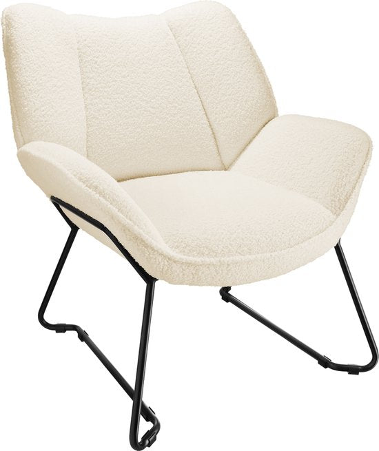 tectake® Chaise longue - Fauteuil relax rond - Fauteuil Teddy - Chaise tapissée - Revêtement bouclé - Fauteuil de lecture en peluche - Style scandinave - blanc crème