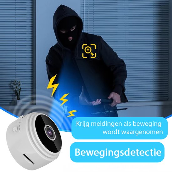 Tech Essentials Mini caméra cachée - 1080P - Avec APP WiFi - Caméra de sécurité micro secrète - Intérieur - Espionner - Ecouter - Blanc
